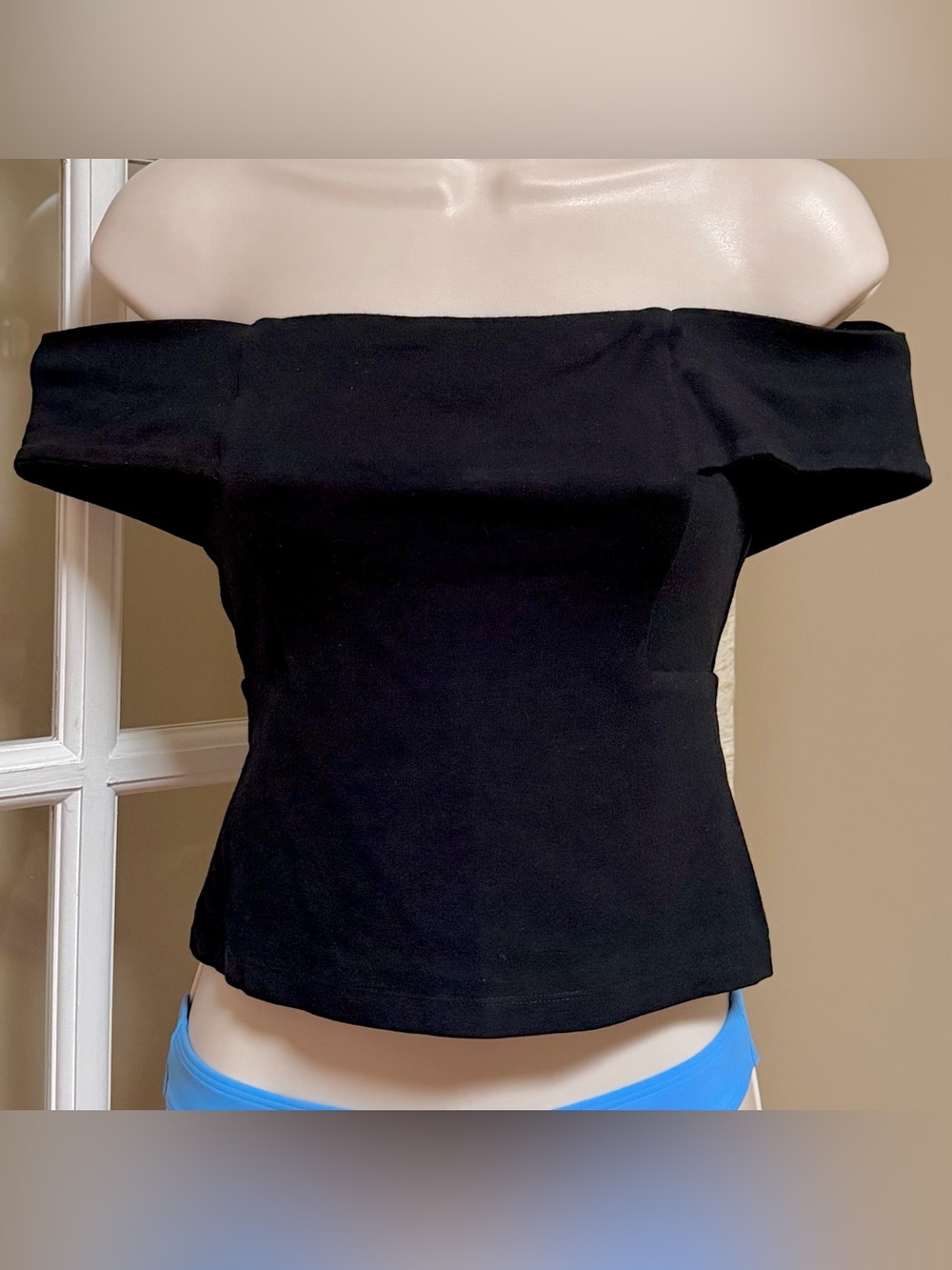Anthropologie Deletta Black Off-the-Shoulder Crop Top